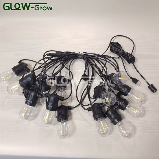 Alta calidad, 48 pies, 15 piezas, bombillas LED S14, iluminación decorativa para vacaciones de Navidad, cadena de luces LED Solar impermeable para exteriores